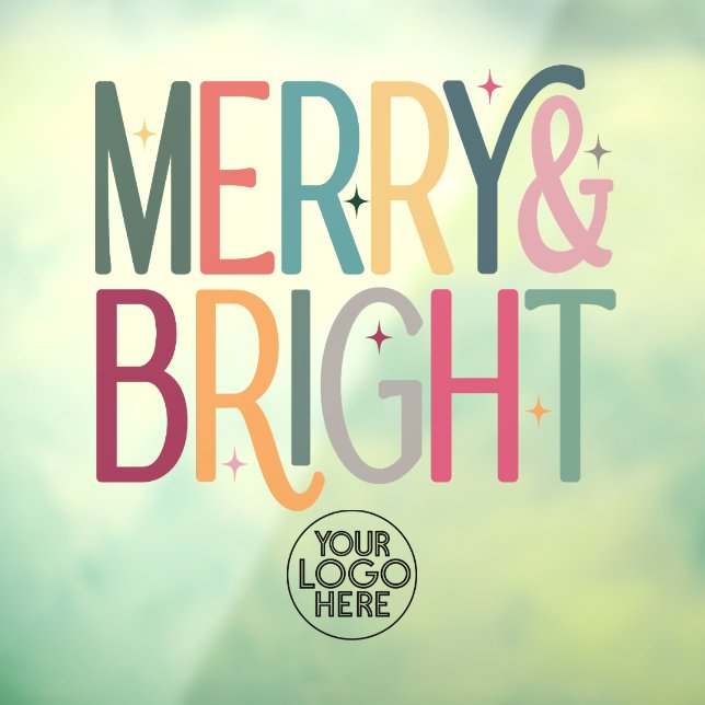 Colourful Business Logo Merry and Bright Holiday Window Cling (Sheet 3)