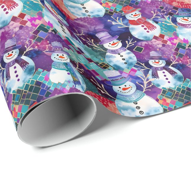 Colourful Busy Snowmen Pattern Wrapping Paper (Roll Corner)