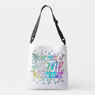 colourful but first my 70th birthday stripes text crossbody bag