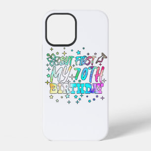 colourful but first my 70th birthday stripes text iPhone 12 case