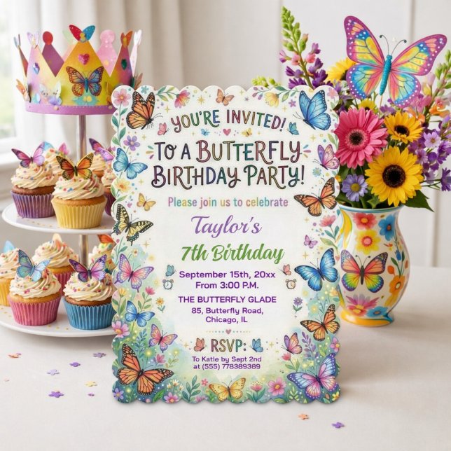 Colourful Butterflies 7th Birthday Party Invitatio Invitation (Creator Uploaded)