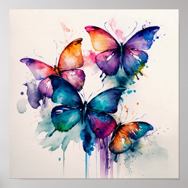 Colourful Butterflies Abstract Watercolor Poster (Front)
