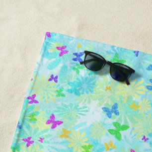 Colourful Butterflies and Daisies by Shirley Taylo Beach Towel