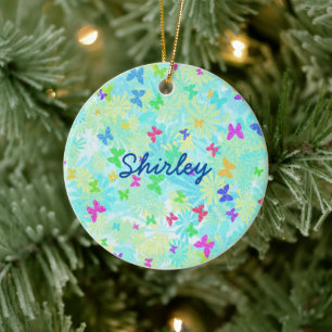 Colourful Butterflies and Daisies by Shirley Taylo Ceramic Tree Decoration