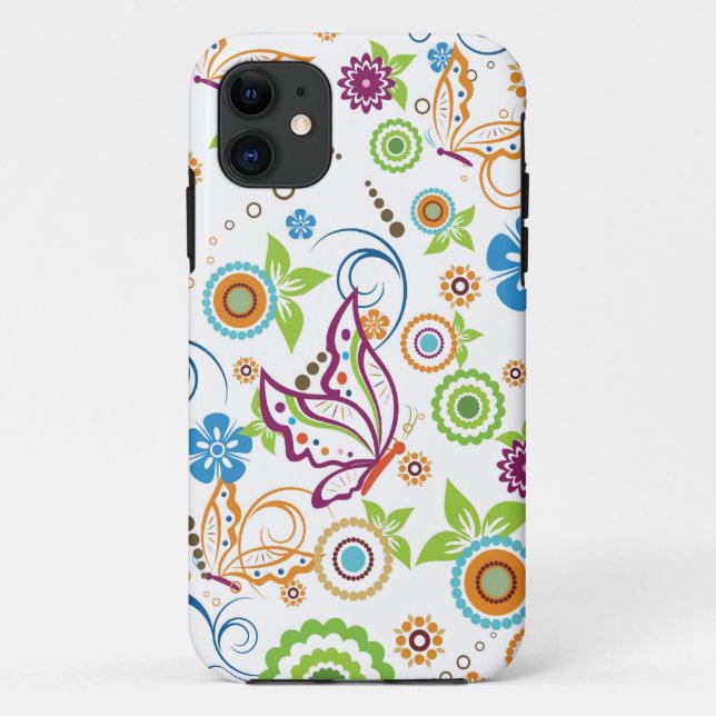 Colourful Butterflies And Flowers Pattern Case-Mate iPhone Case (Back)