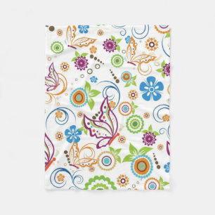 Colourful Butterflies And Flowers Pattern Fleece Blanket