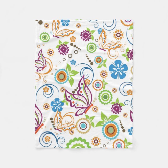 Colourful Butterflies And Flowers Pattern Fleece Blanket (Front)