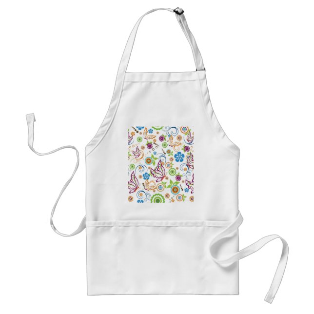 Colourful Butterflies And Flowers Pattern Standard Apron (Front)