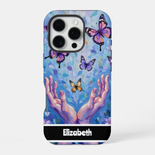 Colourful Butterflies and Hands Painted on Artisti iPhone 16 Pro Case