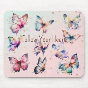 Colourful Butterflies and Hearts Mouse Mat