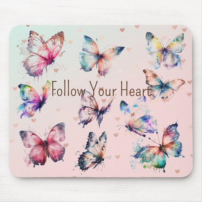 Colourful Butterflies and Hearts Mouse Mat (Front)