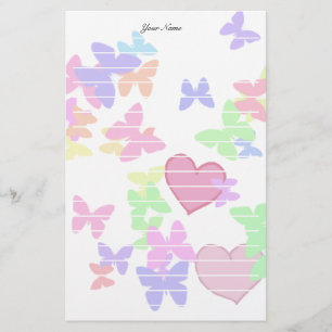 colourful butterflies and loving hearts stationery