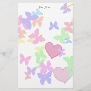colourful butterflies and loving hearts stationery