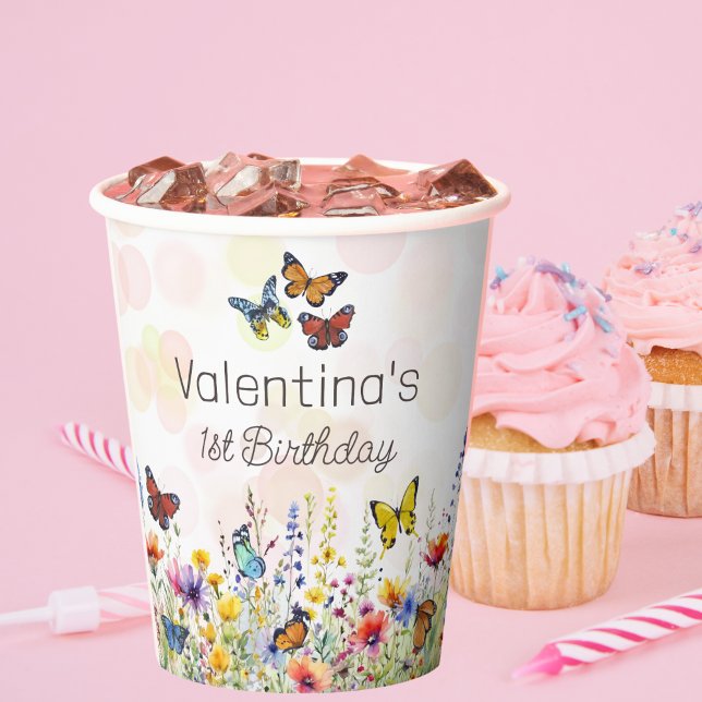 Colourful Butterflies and Wildflowers Birthday Paper Cups (Creator Uploaded)