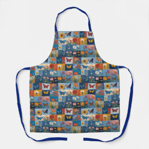 Colourful Butterflies And Wildflowers Patchwork Apron