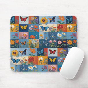 Colourful Butterflies And Wildflowers Patchwork Mouse Mat