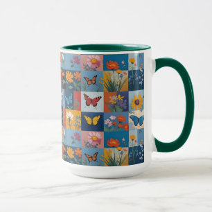 Colourful Butterflies And Wildflowers Patchwork Mug