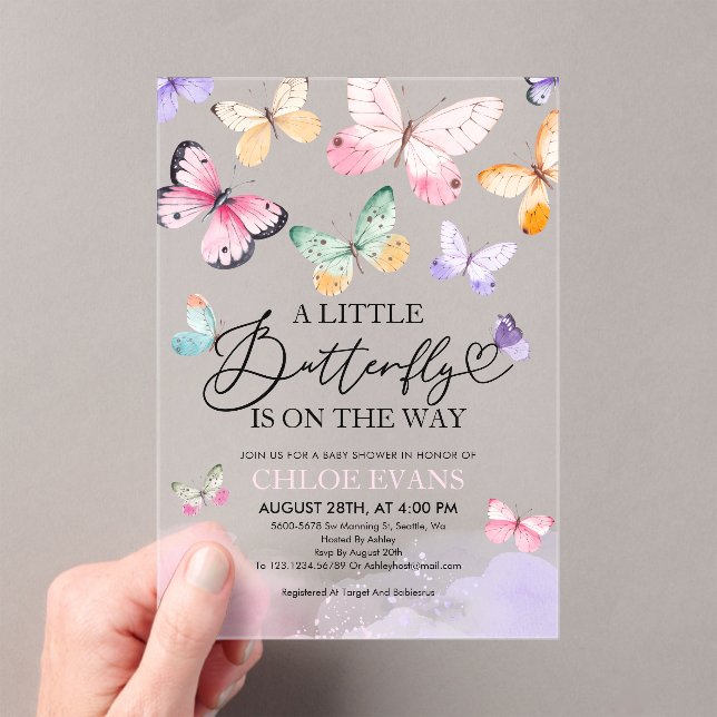 Colourful Butterflies Baby Shower  Acrylic Invitations (Insitu (Handheld))