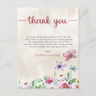 Colourful Butterflies Baby Shower Thank You Postcard