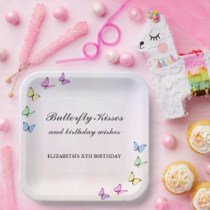 Colourful Butterflies Birthday Paper Plate