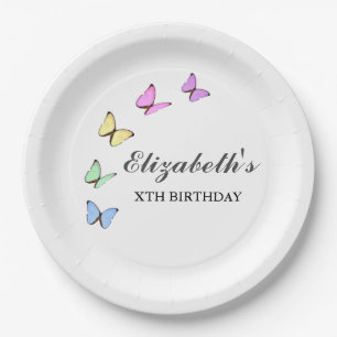 Colourful Butterflies Birthday Paper Plate