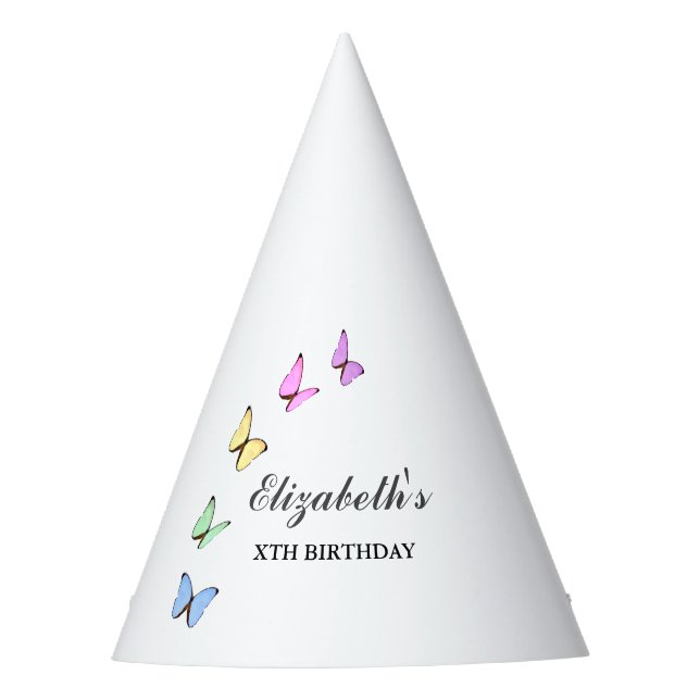 Colourful Butterflies Birthday Party Hat (Front)