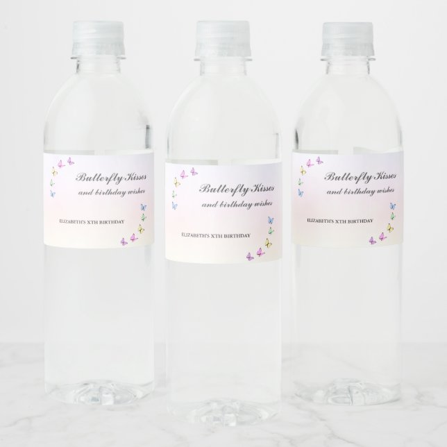 Colourful Butterflies Birthday Water Bottle Label (Bottles)