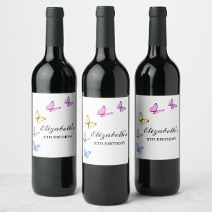 Colourful Butterflies Birthday Wine Label