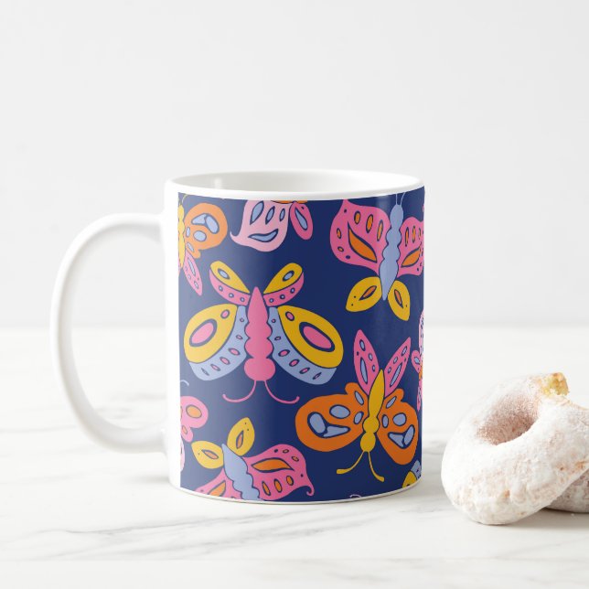 colourful butterflies coffee mug (With Donut)