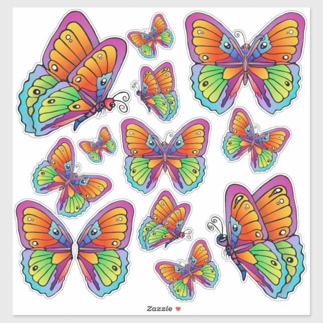 Colourful Butterflies Custom-Cut Vinyl Sticker (Sheet)
