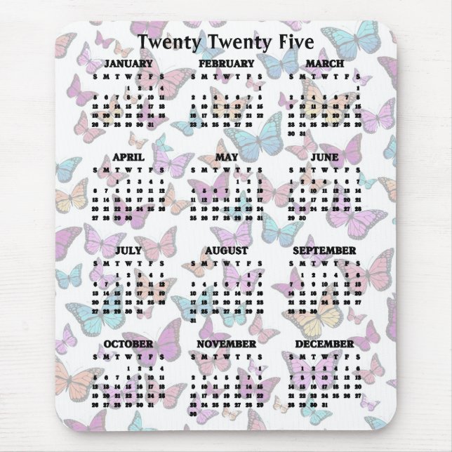 Colourful Butterflies Design 2025 Calendar  Mouse Mat (Front)
