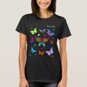 Colourful butterflies elegant customisable black T-Shirt