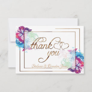 Colourful Butterflies & Floral/Gold Trim Thank You Card