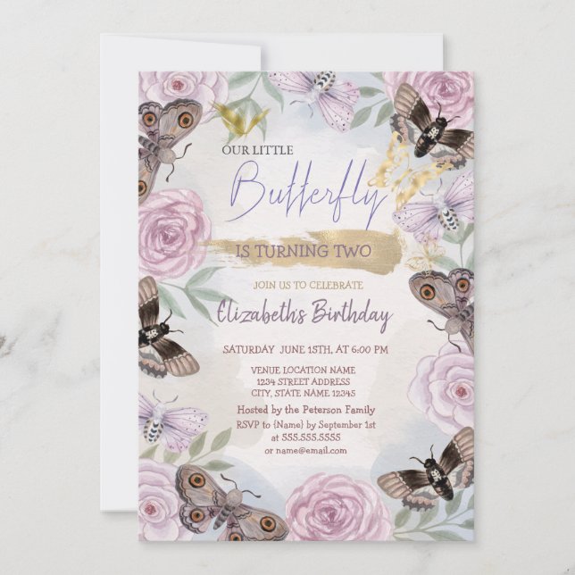 Colourful  Butterflies Flowers Birthday   Invitation (Front)