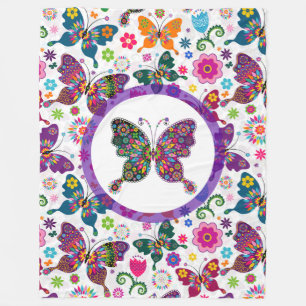 Colourful Butterflies & Flowers Pattern Fleece Blanket