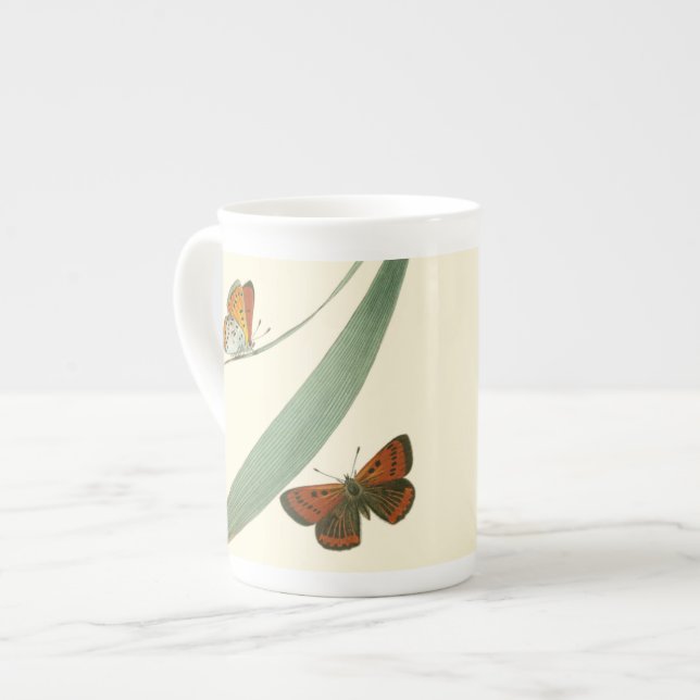 Colourful Butterflies Fluttering Around a Leaf Bone China Mug (Front Left)