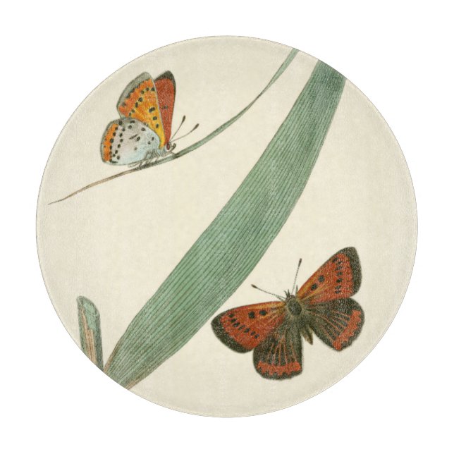 Colourful Butterflies Fluttering Around a Leaf Cutting Board (Front)