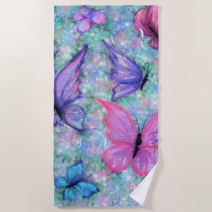 Colourful Butterflies Flying Beach Towel