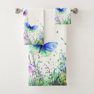Colourful Butterflies Flying in Nature Bath Towels