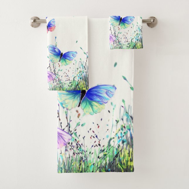Colourful Butterflies Flying in Nature Bath Towels (Insitu)