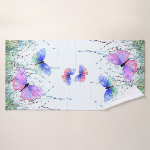 Colourful Butterflies Flying in Nature - Spring Bath Towel Set