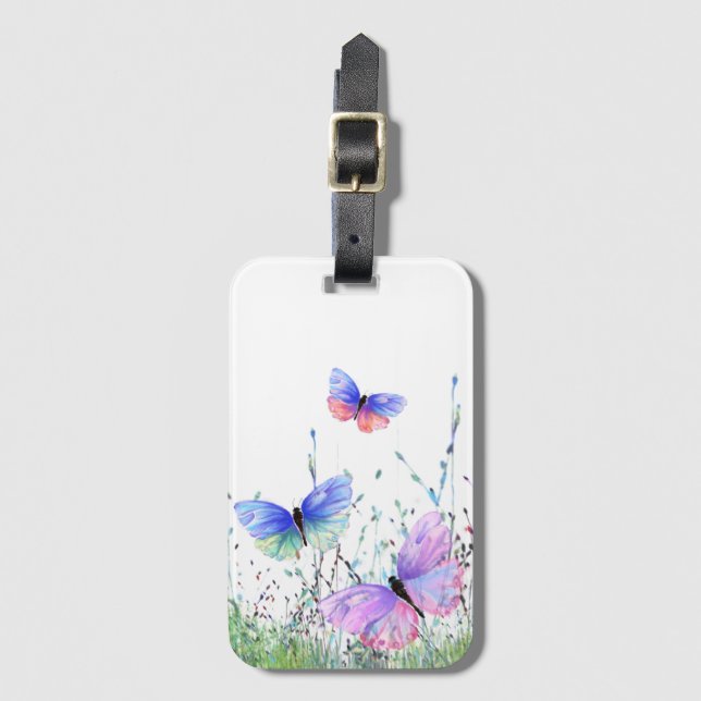 Colourful Butterflies Flying Luggage Tag Spring Jo (Front Vertical)