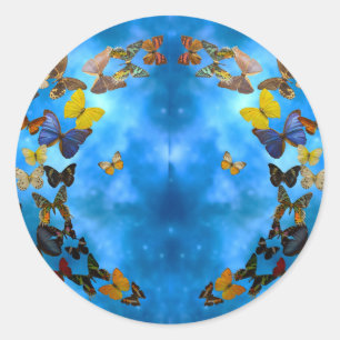 Colourful Butterflies Flying over Blue Clouds Classic Round Sticker