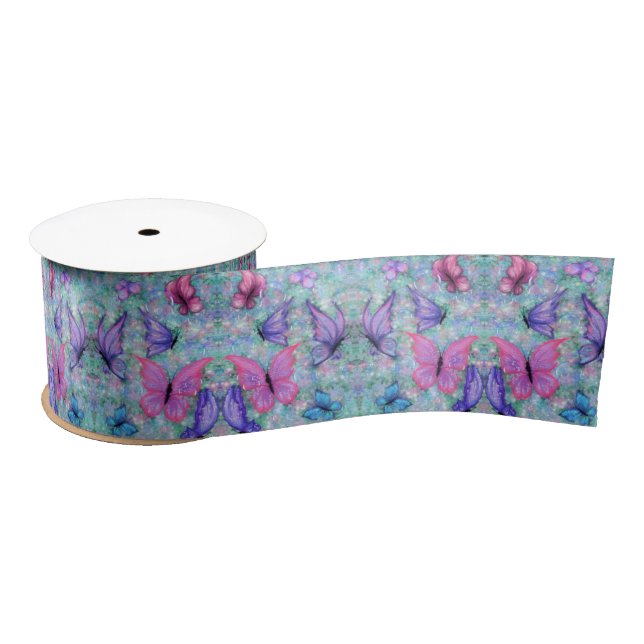 Colourful Butterflies Flying Satin Ribbon Spring (Spool)