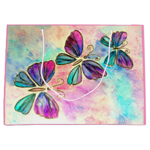 Colourful Butterflies Flying - Spring - Watercolor Large Gift Bag