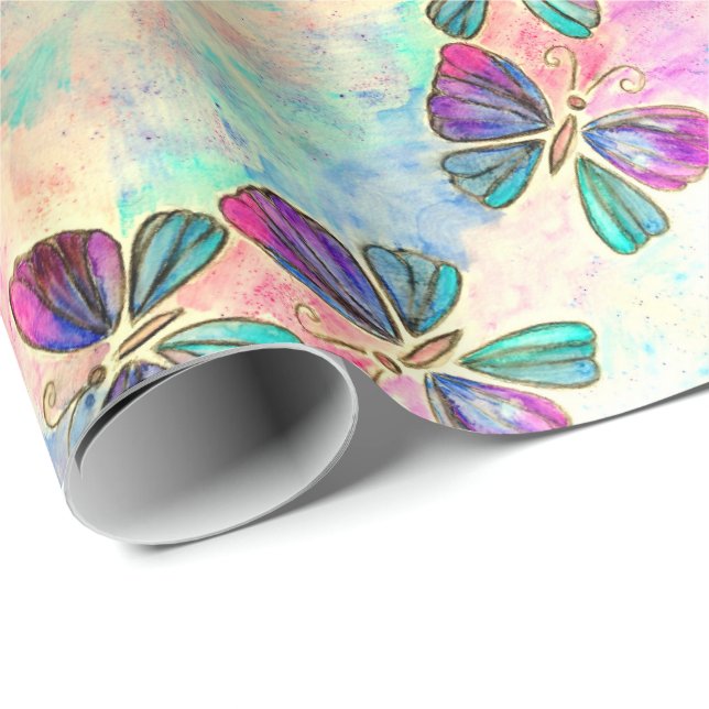 Colourful Butterflies Flying - Spring - Watercolor Wrapping Paper (Roll Corner)