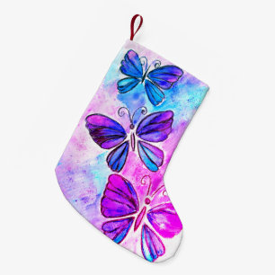 Colourful Butterflies Flying - Watercolor Painting Small Christmas Stocking