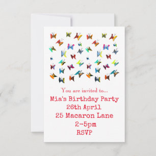 Colourful butterflies girl's birthday invitation