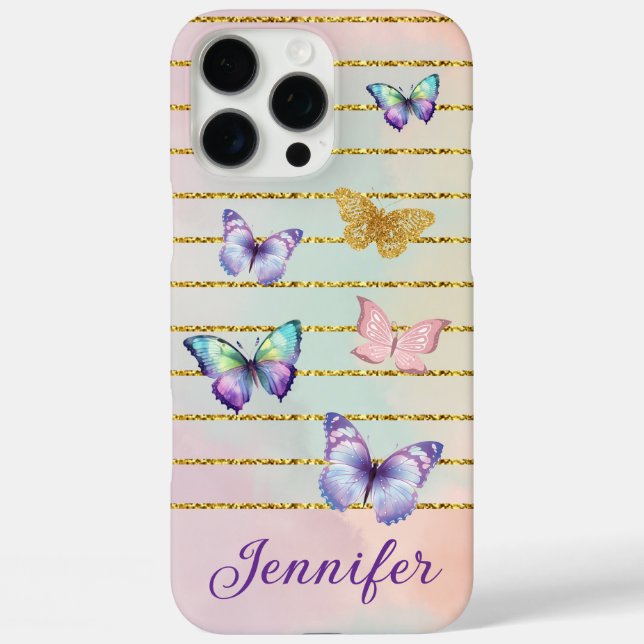 colourful butterflies gold lines personalised Case-Mate iPhone case (Back)