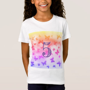 Colourful butterflies Heart 5th Birthday girl T-Shirt